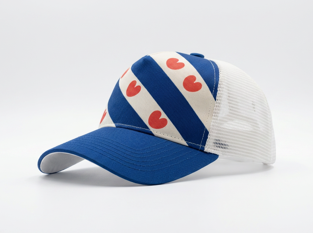 Le Roy Sky blauw-witte Friese trucker pet met Friesland vlag en witte mesh achterkant